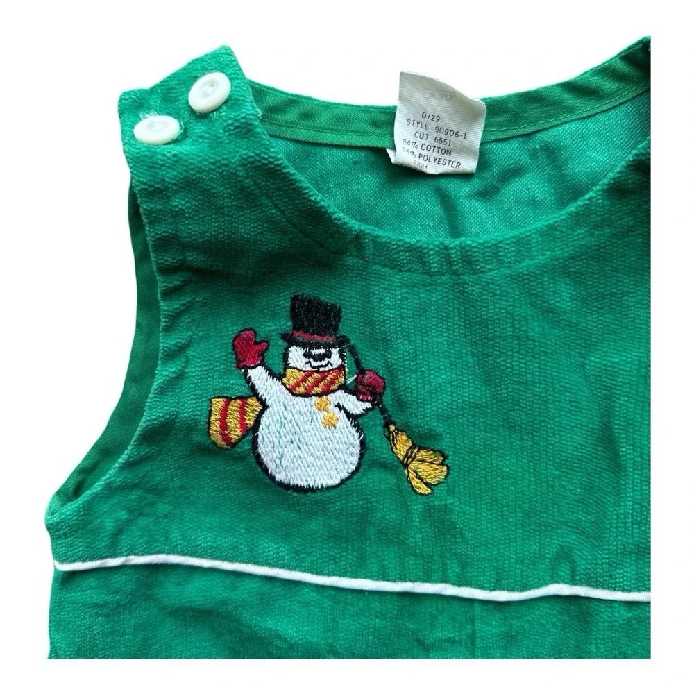 VTG Sears Cord‎ Overalls Romper Size 12M? Embroidered Snowman Christmas Holiday